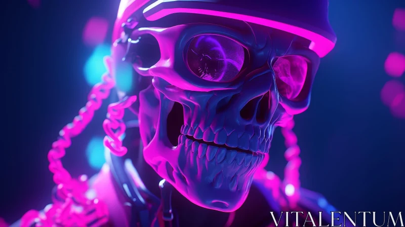 Glowing Neon Skull 3D Rendering AI Image