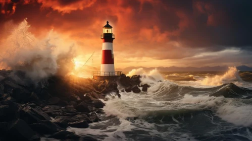 Lighthouse Painting in Storm | Nature's Drama