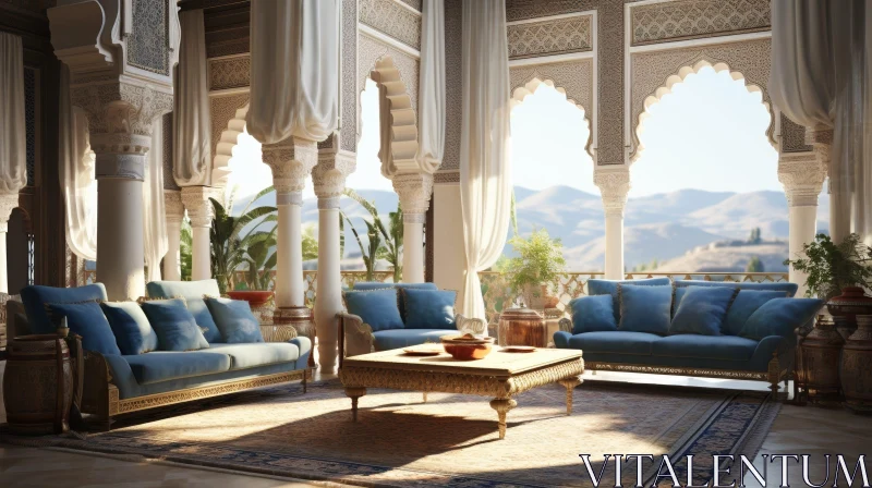 Luxurious Moroccan Living Room with Artistic Decor AI Image