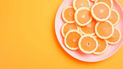 Pink Plate with Sliced Oranges on Orange Background