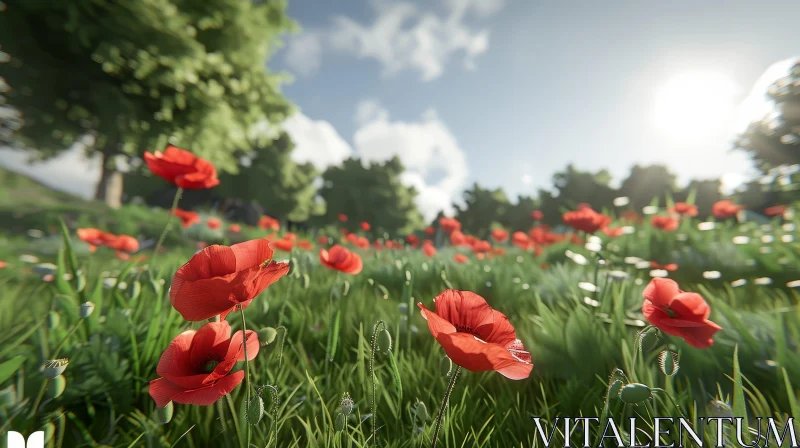 Red Poppies Field: Stunning Nature Landscape AI Image