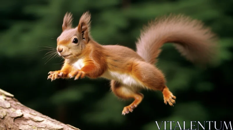 Red Squirrel in Mid-Air: Wildlife Photography AI Image