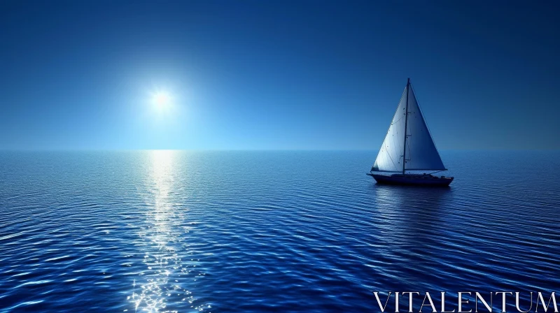 AI ART Tranquil Seascape with Sailboat and Sunshine