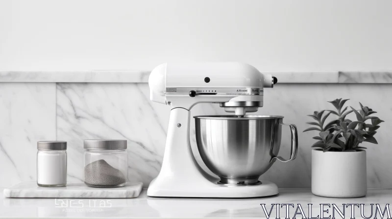 AI ART White Kitchen Counter with Mixer and Glass Jars