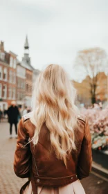 Blond Woman Walking in European City Street