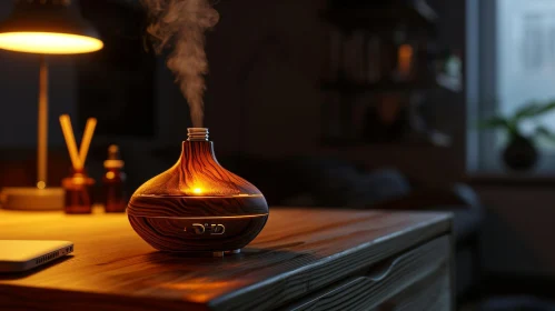 Brown Wooden Essential Oil Diffuser with Steam
