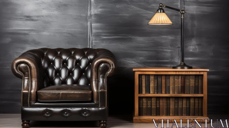 Dark Moody Library with Chesterfield Sofa AI Image