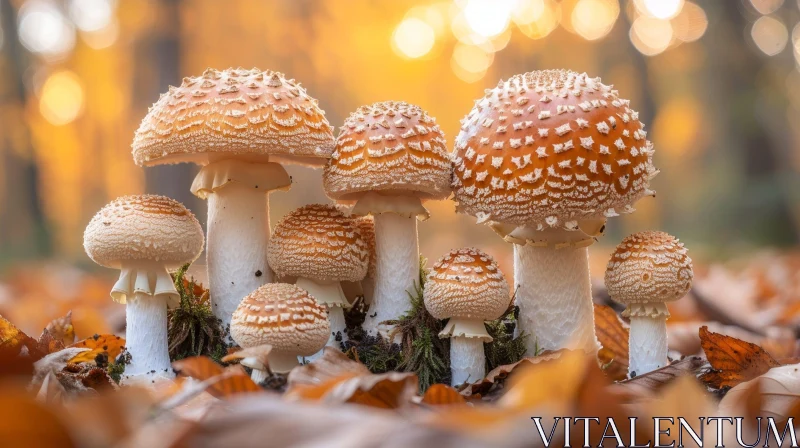 Enchanting Mushroom Cluster in Forest Setting AI Image