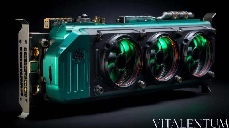 Green and Black Graphics Card with Fans and Ports AI Image