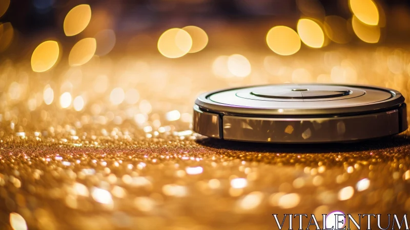 AI ART Modern Robotic Vacuum Cleaner on Shiny Gold Surface