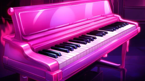 Pink Piano Digital Painting in Dimly Lit Room