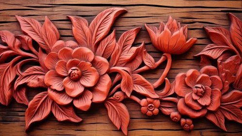 Realistic 3D Floral Wood Carving Artwork
