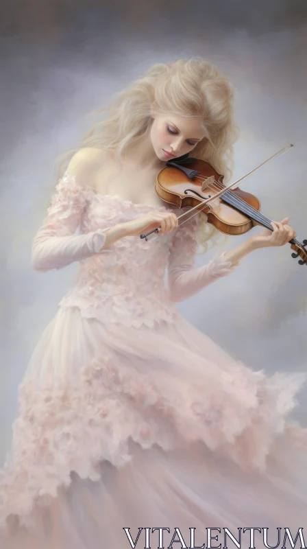 AI ART Serene Woman Playing Violin Painting
