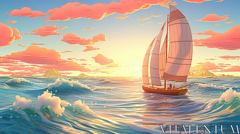 Tranquil Sailboat Painting at Sunset AI Image