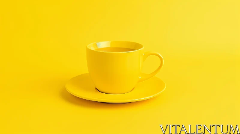 Yellow Cup and Saucer Close-up on Background AI Image