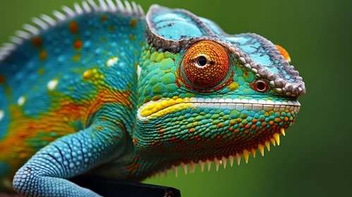 Colorful Chameleon Close-up in Rainforest