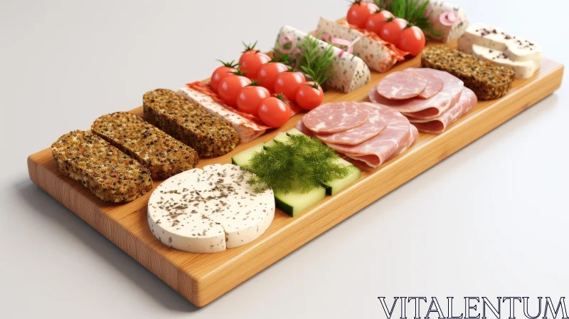 Fresh Food Variety on Wooden Cutting Board AI Image