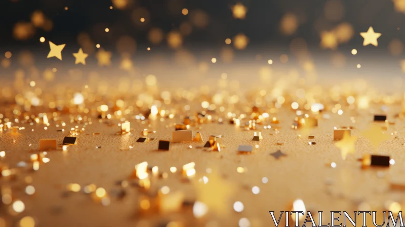 Golden Surface with Stars and Confetti - 3D Rendering AI Image
