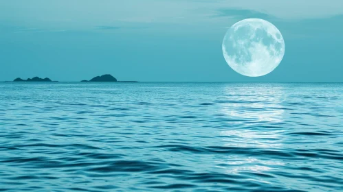 Night Seascape with Moon and Reflection - Tranquil Ocean View