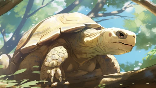 Realistic Turtle on Tree Branch - Digital Painting