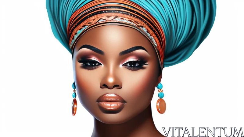 AI ART Serious African Woman with Blue Headwrap