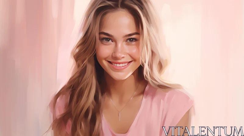 Smiling Young Woman Portrait in Pink Shirt AI Image