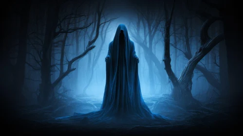 Spooky Blue Ghost in Dark Forest