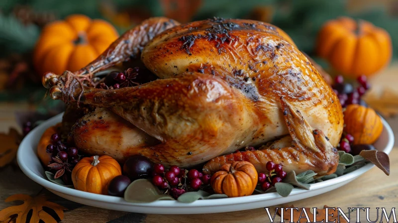 Thanksgiving Roasted Turkey with Cranberries and Pumpkins AI Image
