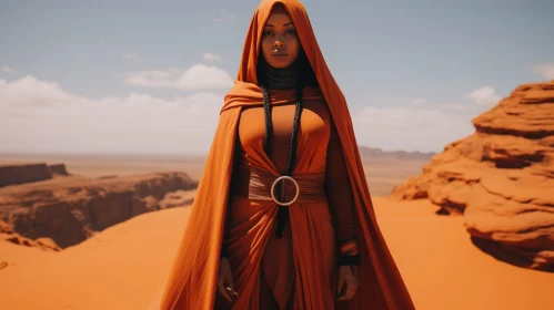 Woman in Orange Dress in Desert