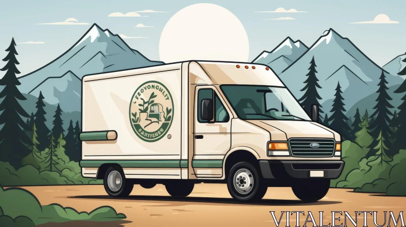 Cartoon Delivery Van in Mountain Valley AI Image