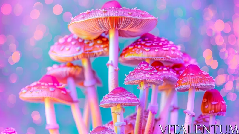 Enchanting Pink Mushroom Cluster in Forest AI Image