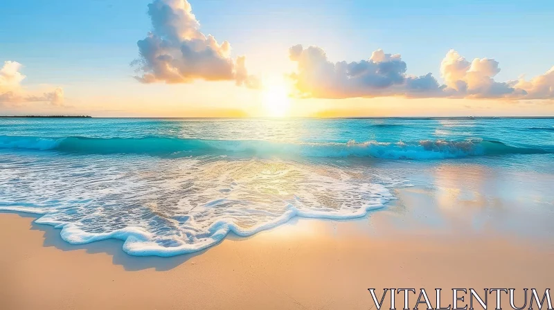 Golden Sunset Beach Scene AI Image
