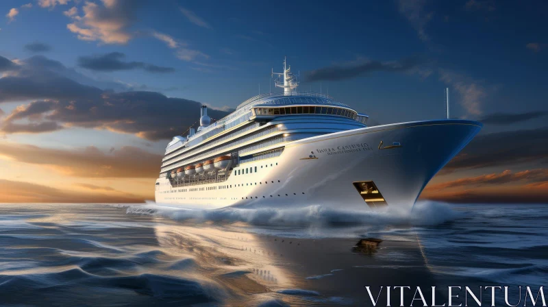 AI ART Luxurious Cruise Ship Sailing on the Water with Waves and Reflection