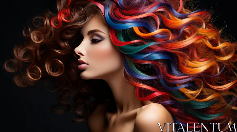 AI ART Serious Woman with Multicolored Hair