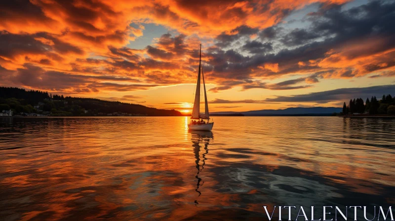 Tranquil Sunset Sailboat on Lake AI Image