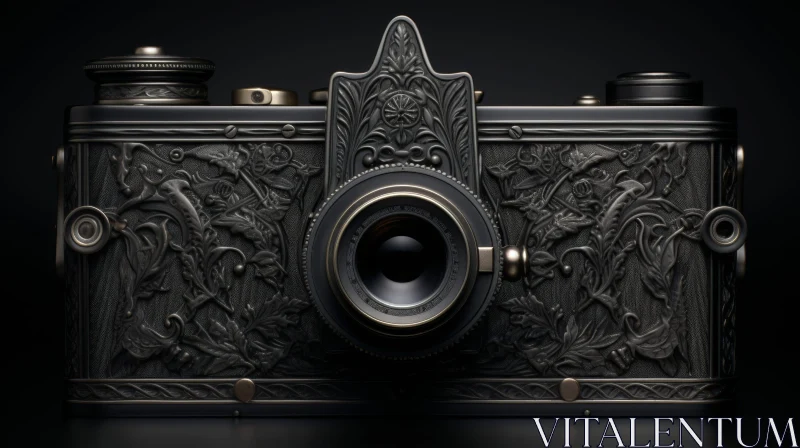 AI ART Vintage Camera with Gold Accents and Floral Engravings