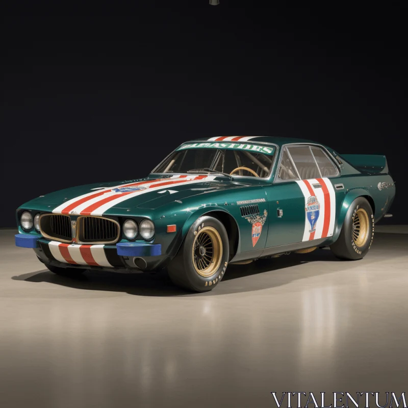Captivating Green Race Car Artwork in Dimly Lit Room - American Iconography