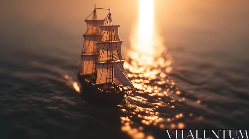 Sailing Ship at Sea Digital Painting AI Image