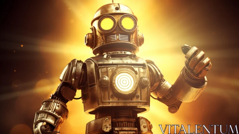 Steampunk Metal Robot with Golden Finish AI Image