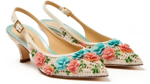 Stylish Women's Floral Shoes on White Background