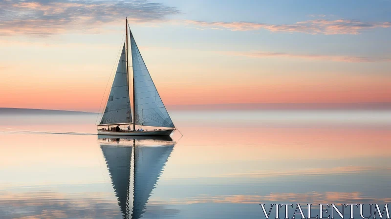 Tranquil Sailboat Sunset on Calm Sea AI Image