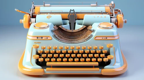 Vintage Blue and Orange Typewriter 3D Rendering