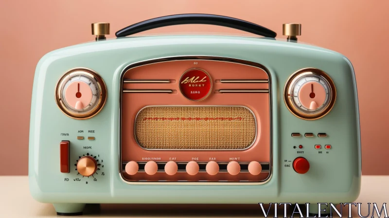 AI ART Vintage Mint Green Retro Radio with Pink Speaker