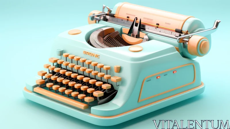 AI ART Vintage Typewriter 3D Rendering on Blue Background