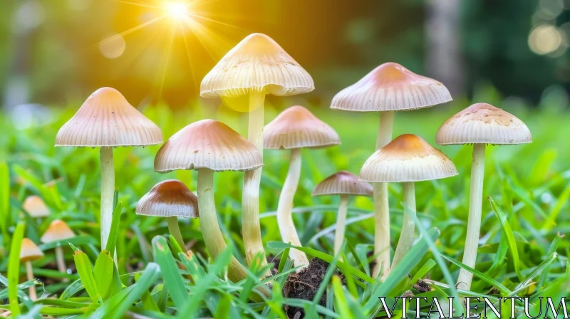 Wild Mushrooms in Green Field AI Image