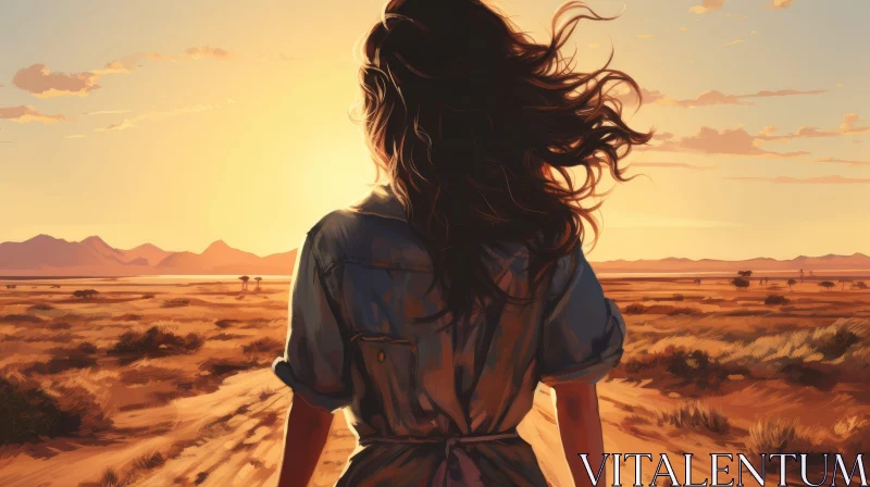 Young Woman in Desert at Sunset AI Image