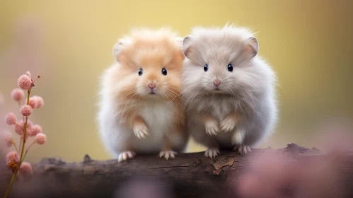 Adorable Hamsters on Branch: Cute Fluffy Creatures