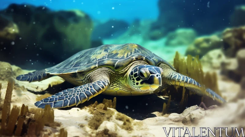 AI ART Graceful Sea Turtle Swimming in Blue Ocean