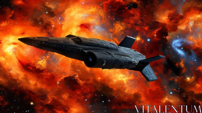 AI ART Sleek Spaceship in Colorful Nebula - Science Fiction Art
