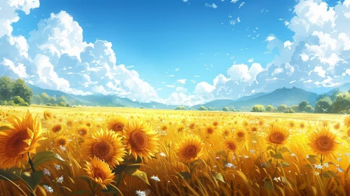 Sunflower Field Landscape Painting